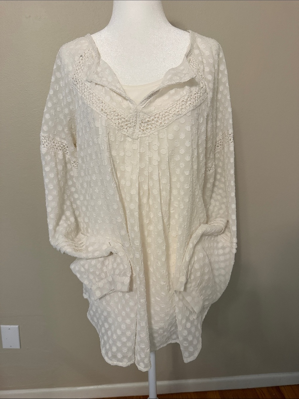 Sundance Cream Swiss Dot Lace-Trim Tunic